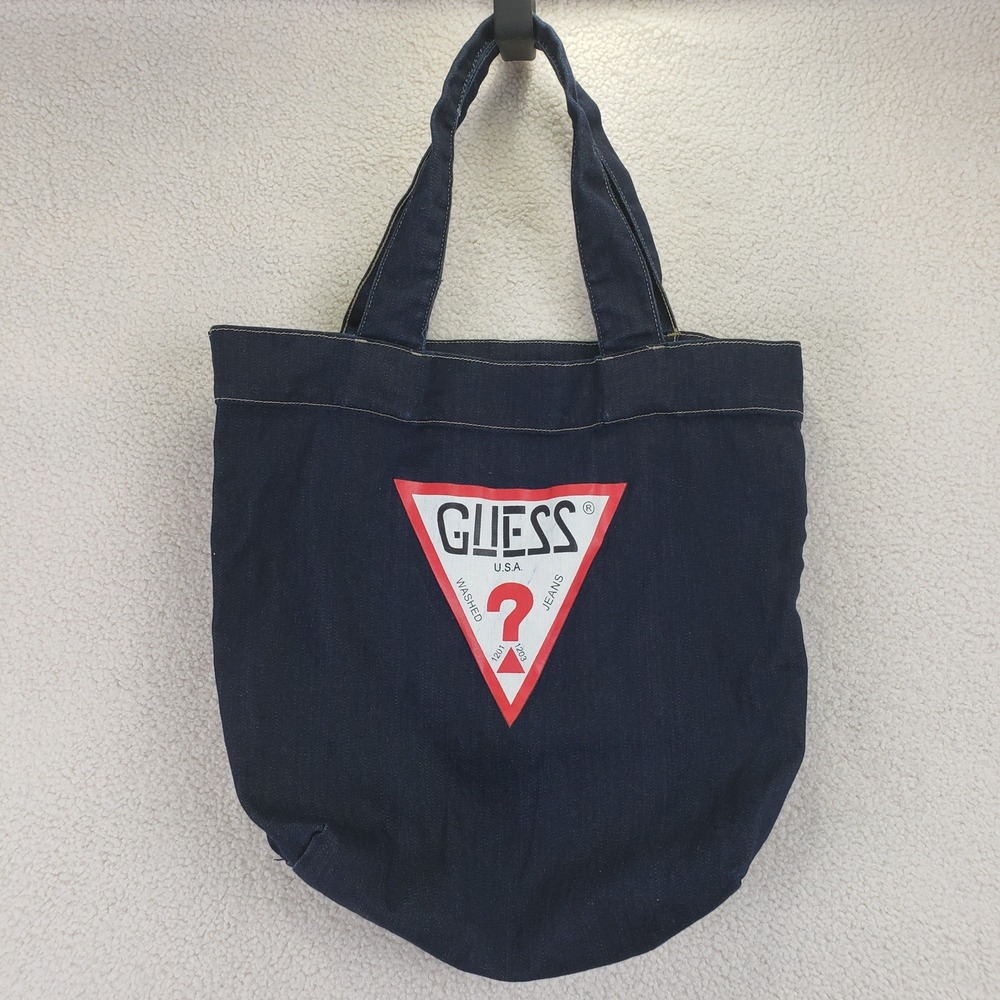 Guess U.S.A. Washed Jeans Tote Bag Unisex OS Dark Blue Denim Vintage Y2K Logo